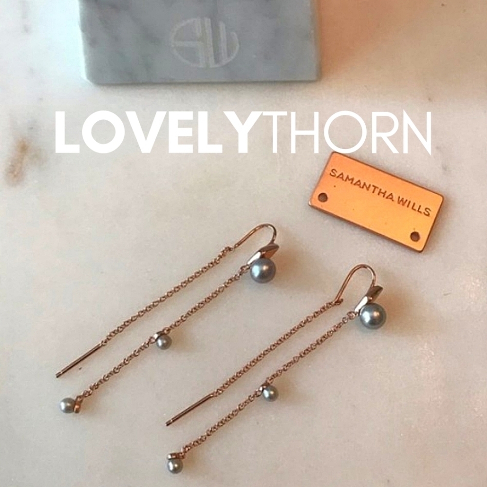 SAMANTHA WILLS // ltd ed black pearl rose gold threader chain dangle earrings